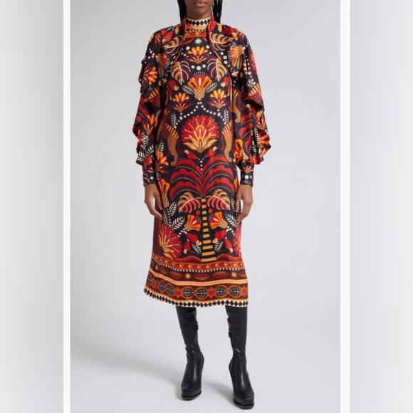 FARM Rio Dresses & Skirts - NWT $270  FARM Rio Nature Beauty Long Sleeve Open Back Midi Dress- S & M!